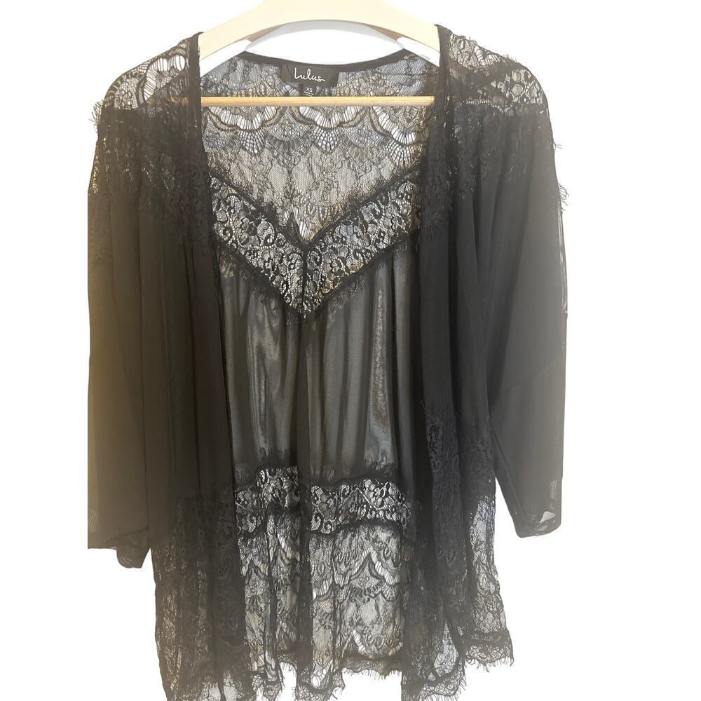 LuLus Black  Sheer Kimono, Womens XSmall